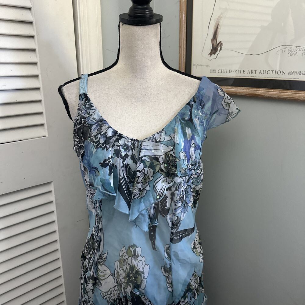 Vintage Dressbarn Dress Womens 16 Blue Tiered Asymmetric Beaded Y2K Fairy Grunge - Picture 3 of 10